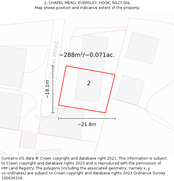 2, CHAPEL MEAD, EVERSLEY, HOOK, RG27 0NL: Plot and title map