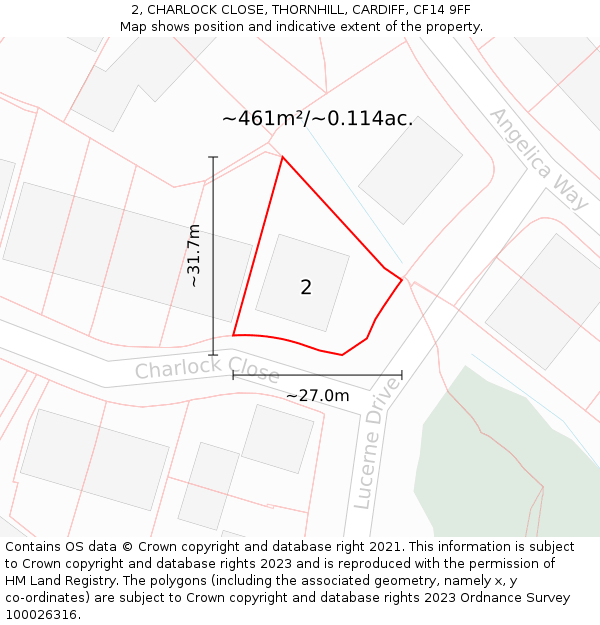 2, CHARLOCK CLOSE, THORNHILL, CARDIFF, CF14 9FF: Plot and title map