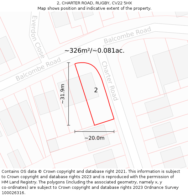 2, CHARTER ROAD, RUGBY, CV22 5HX: Plot and title map