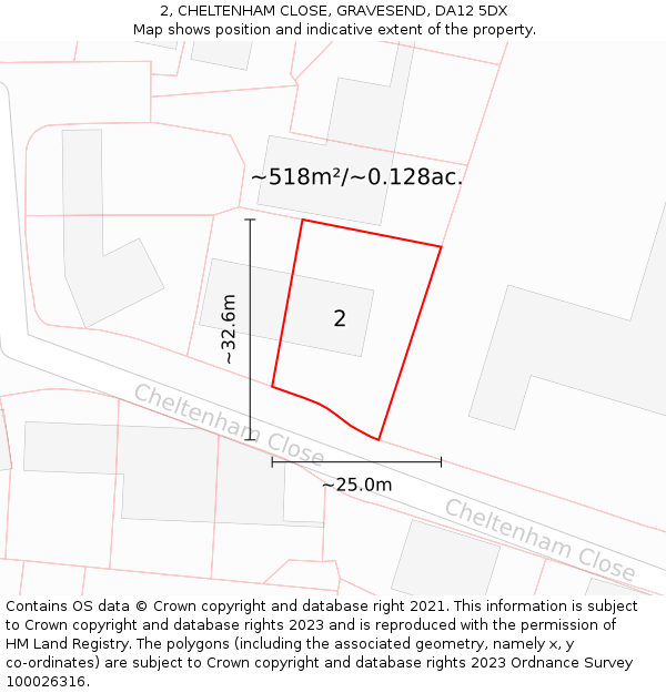 2, CHELTENHAM CLOSE, GRAVESEND, DA12 5DX: Plot and title map