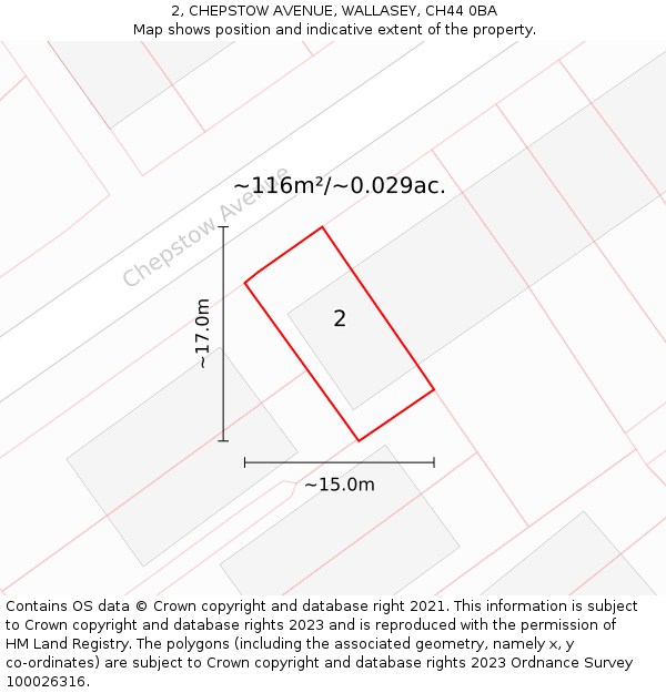 2, CHEPSTOW AVENUE, WALLASEY, CH44 0BA: Plot and title map