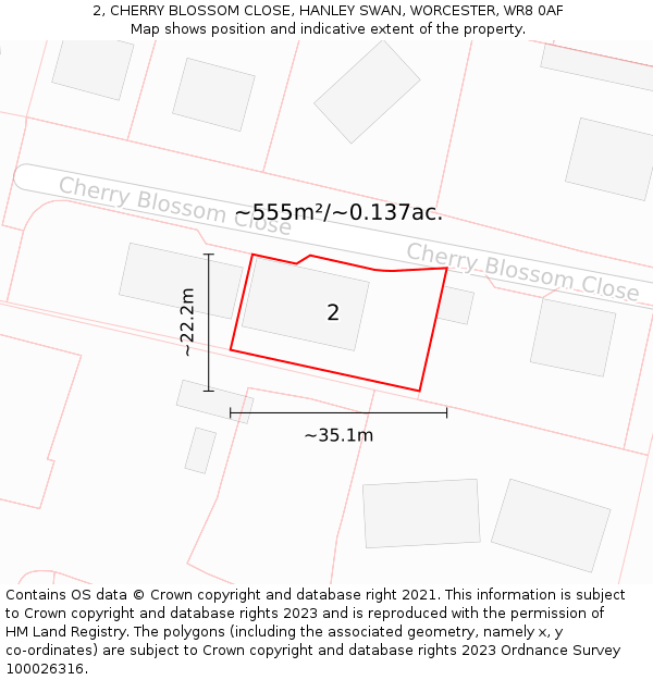 2, CHERRY BLOSSOM CLOSE, HANLEY SWAN, WORCESTER, WR8 0AF: Plot and title map