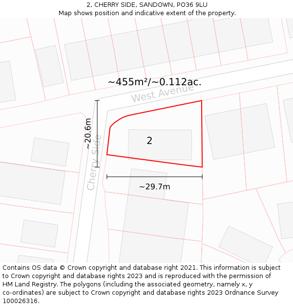 2, CHERRY SIDE, SANDOWN, PO36 9LU: Plot and title map