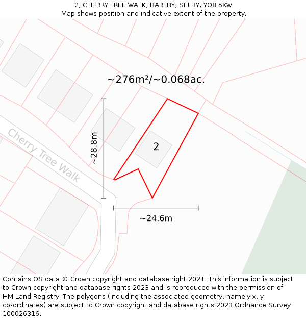 2, CHERRY TREE WALK, BARLBY, SELBY, YO8 5XW: Plot and title map