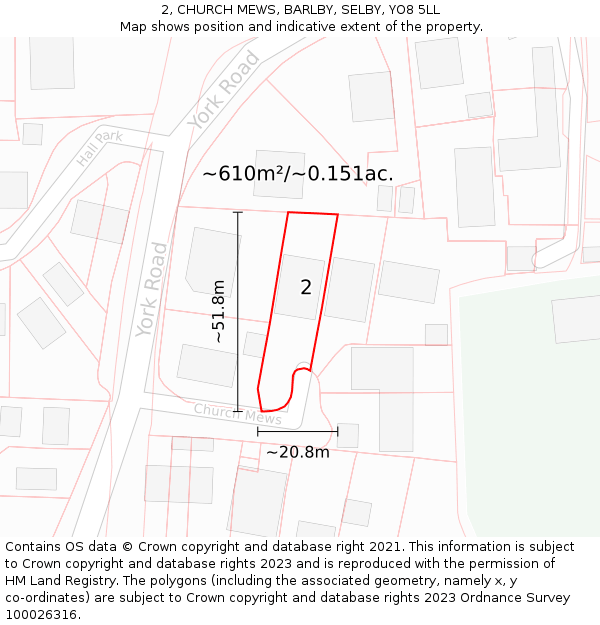 2, CHURCH MEWS, BARLBY, SELBY, YO8 5LL: Plot and title map