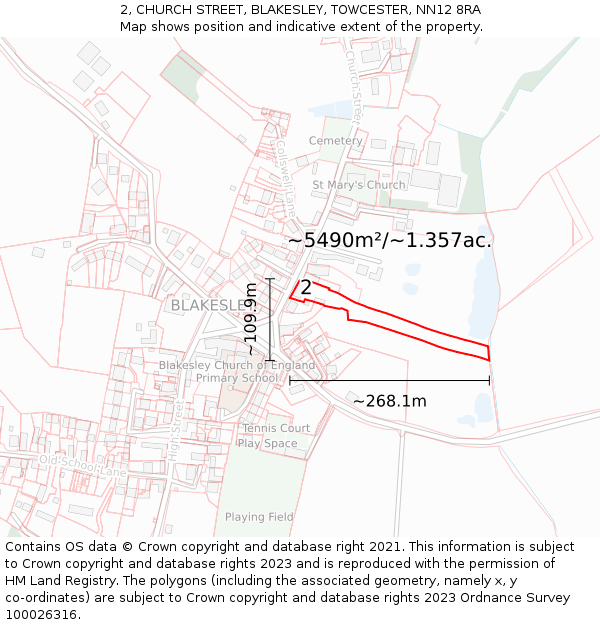 2, CHURCH STREET, BLAKESLEY, TOWCESTER, NN12 8RA: Plot and title map