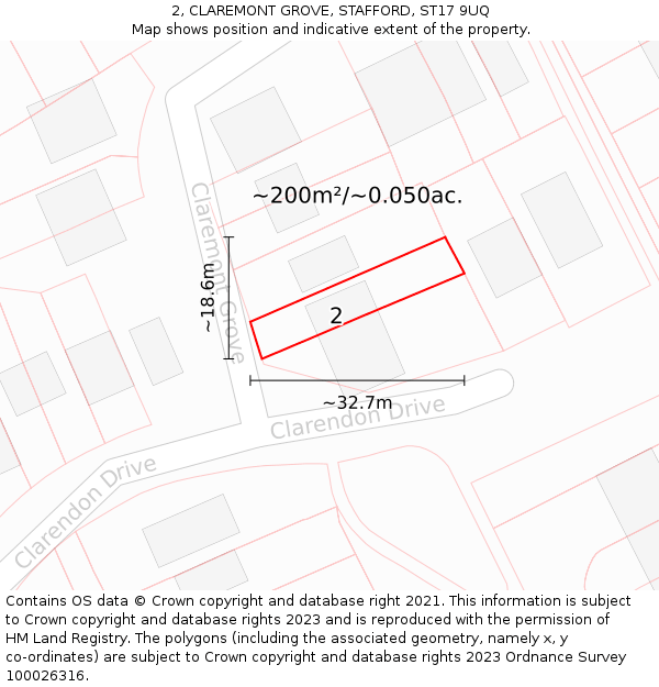 2, CLAREMONT GROVE, STAFFORD, ST17 9UQ: Plot and title map