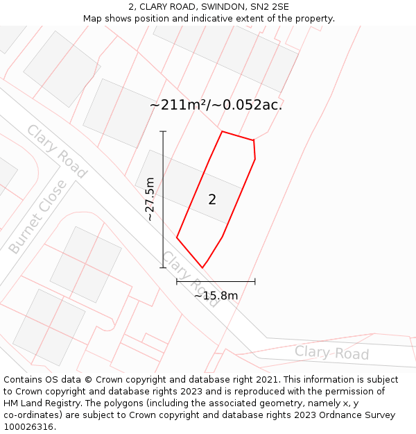 2, CLARY ROAD, SWINDON, SN2 2SE: Plot and title map