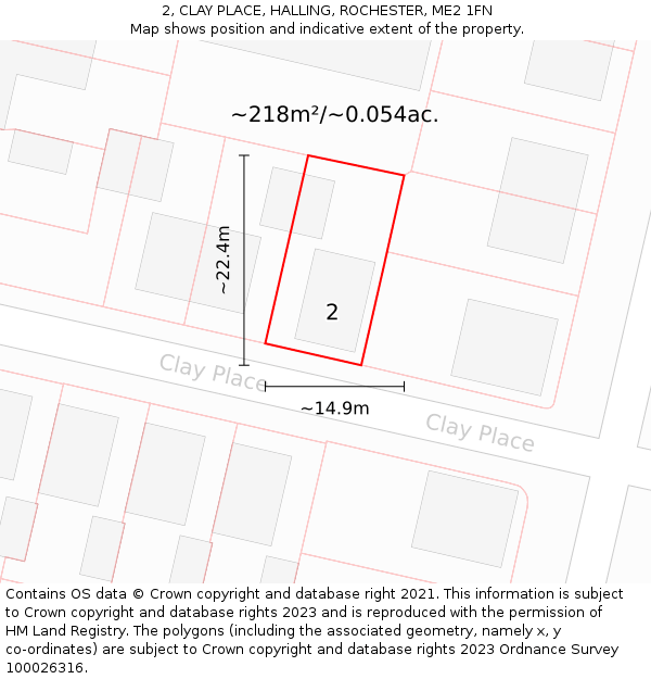 2, CLAY PLACE, HALLING, ROCHESTER, ME2 1FN: Plot and title map