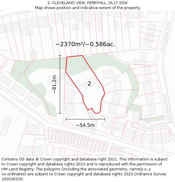 2, CLEVELAND VIEW, FERRYHILL, DL17 0SW: Plot and title map