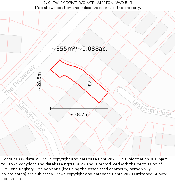 2, CLEWLEY DRIVE, WOLVERHAMPTON, WV9 5LB: Plot and title map