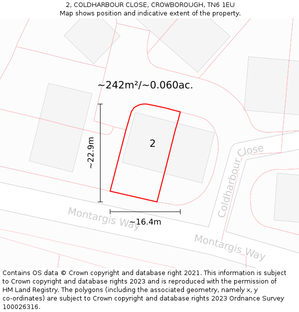 2, COLDHARBOUR CLOSE, CROWBOROUGH, TN6 1EU: Plot and title map