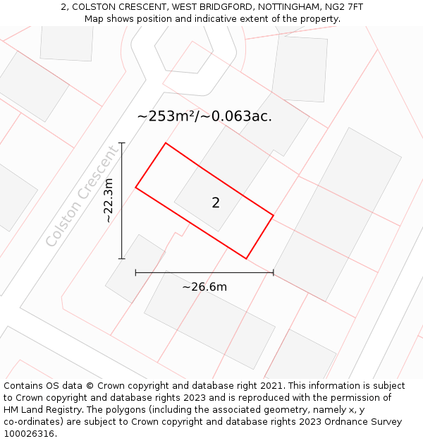 2, COLSTON CRESCENT, WEST BRIDGFORD, NOTTINGHAM, NG2 7FT: Plot and title map