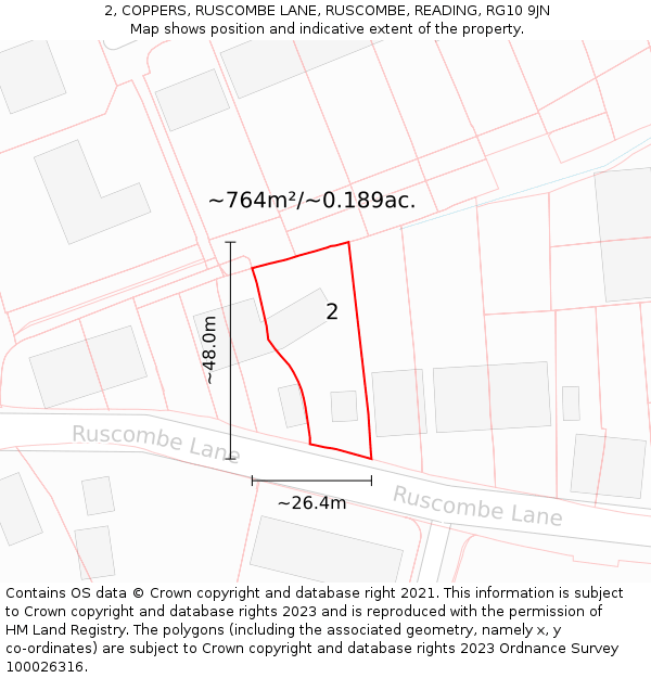 2, COPPERS, RUSCOMBE LANE, RUSCOMBE, READING, RG10 9JN: Plot and title map