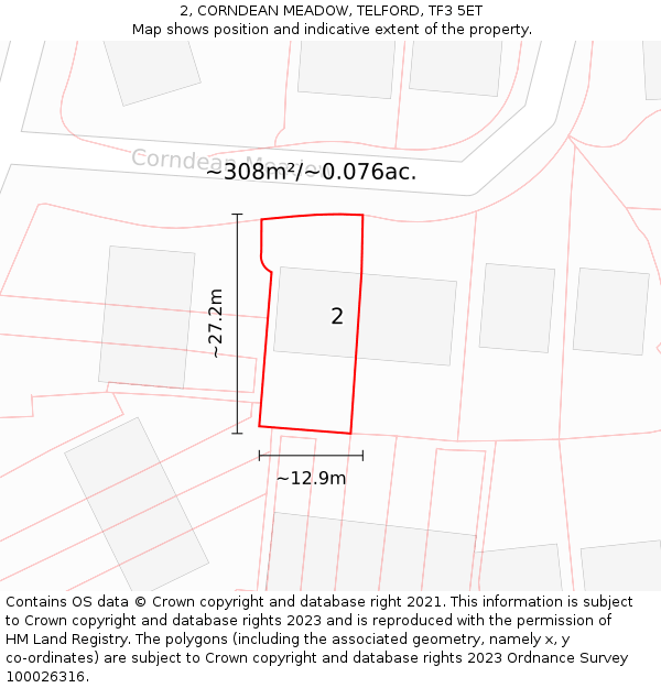 2, CORNDEAN MEADOW, TELFORD, TF3 5ET: Plot and title map