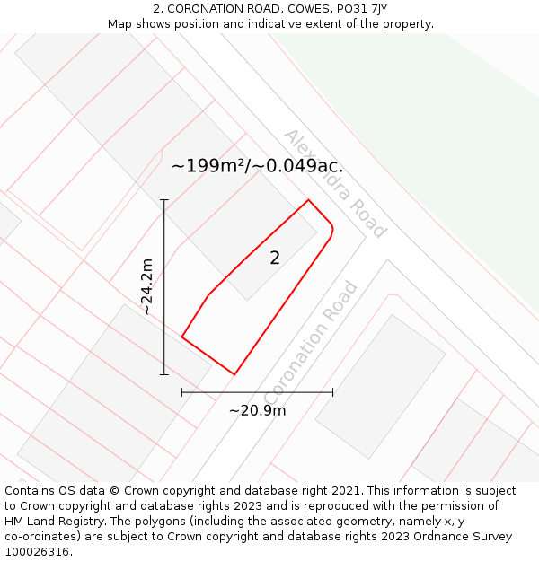 2, CORONATION ROAD, COWES, PO31 7JY: Plot and title map