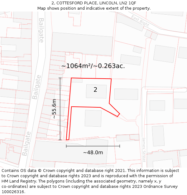 2, COTTESFORD PLACE, LINCOLN, LN2 1QF: Plot and title map