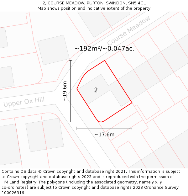 2, COURSE MEADOW, PURTON, SWINDON, SN5 4GL: Plot and title map