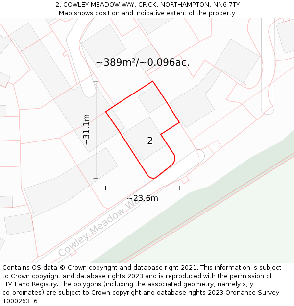 2, COWLEY MEADOW WAY, CRICK, NORTHAMPTON, NN6 7TY: Plot and title map