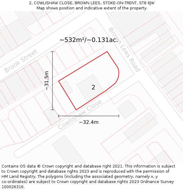 2, COWLISHAW CLOSE, BROWN LEES, STOKE-ON-TRENT, ST8 6JW: Plot and title map