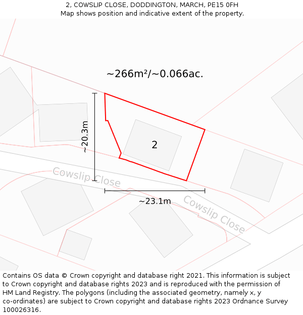 2, COWSLIP CLOSE, DODDINGTON, MARCH, PE15 0FH: Plot and title map