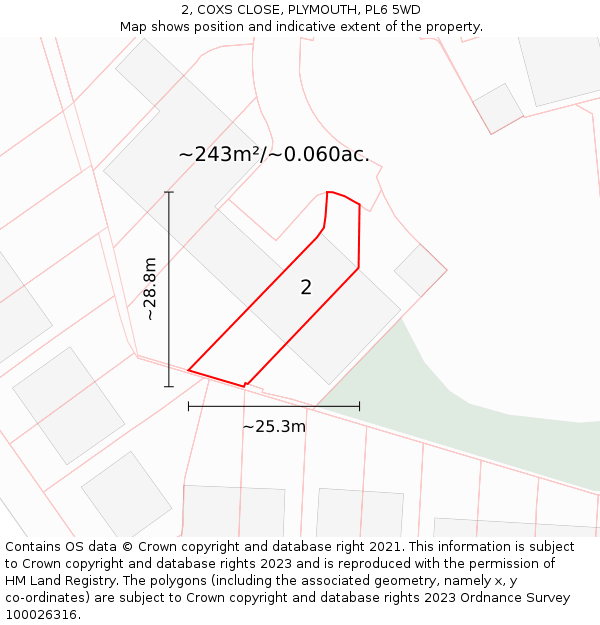 2, COXS CLOSE, PLYMOUTH, PL6 5WD: Plot and title map