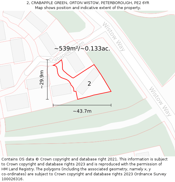 2, CRABAPPLE GREEN, ORTON WISTOW, PETERBOROUGH, PE2 6YR: Plot and title map