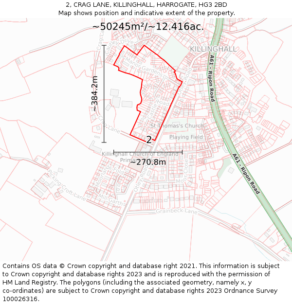 2, CRAG LANE, KILLINGHALL, HARROGATE, HG3 2BD: Plot and title map