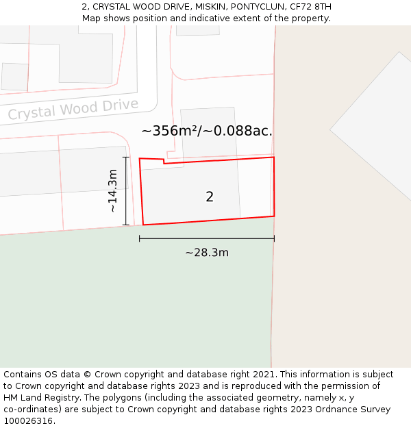 2, CRYSTAL WOOD DRIVE, MISKIN, PONTYCLUN, CF72 8TH: Plot and title map