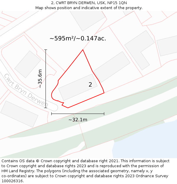 2, CWRT BRYN DERWEN, USK, NP15 1QN: Plot and title map