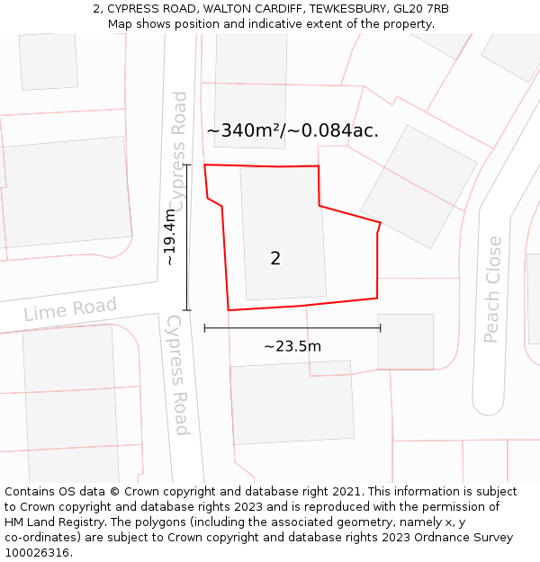 2, CYPRESS ROAD, WALTON CARDIFF, TEWKESBURY, GL20 7RB: Plot and title map