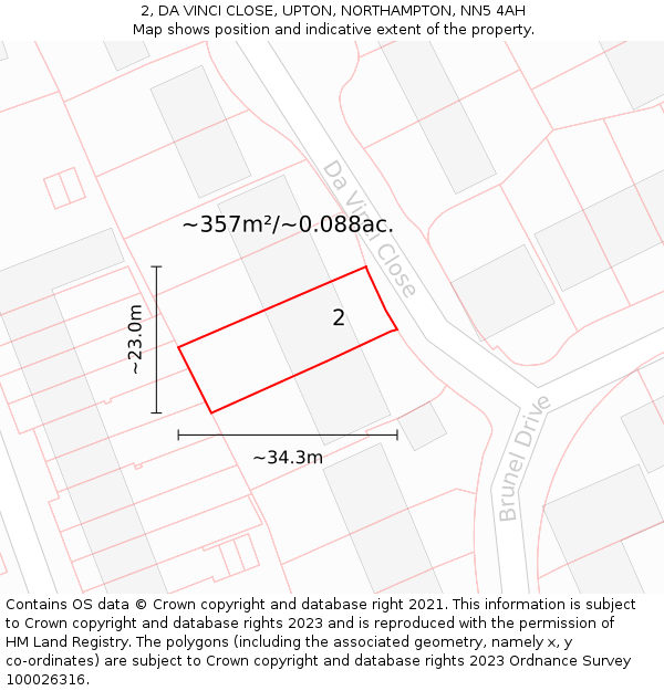 2, DA VINCI CLOSE, UPTON, NORTHAMPTON, NN5 4AH: Plot and title map