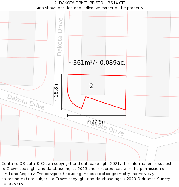 2, DAKOTA DRIVE, BRISTOL, BS14 0TF: Plot and title map