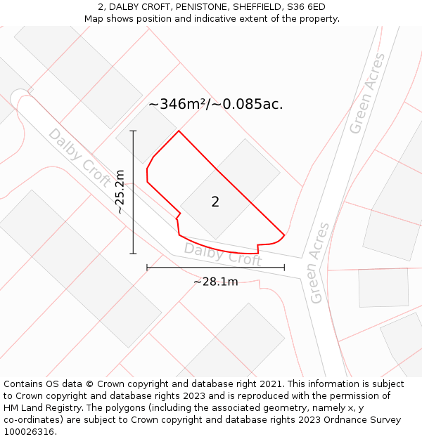 2, DALBY CROFT, PENISTONE, SHEFFIELD, S36 6ED: Plot and title map