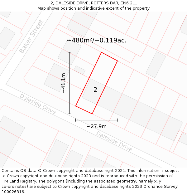 2, DALESIDE DRIVE, POTTERS BAR, EN6 2LL: Plot and title map