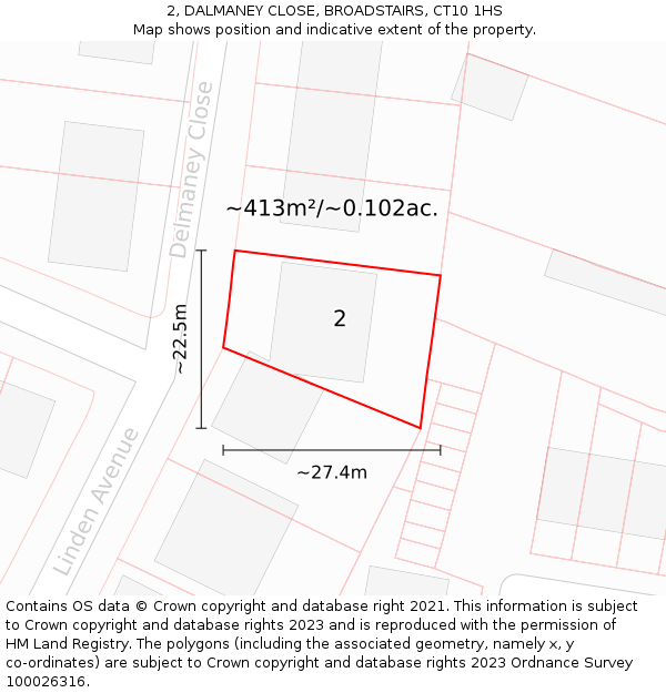 2, DALMANEY CLOSE, BROADSTAIRS, CT10 1HS: Plot and title map