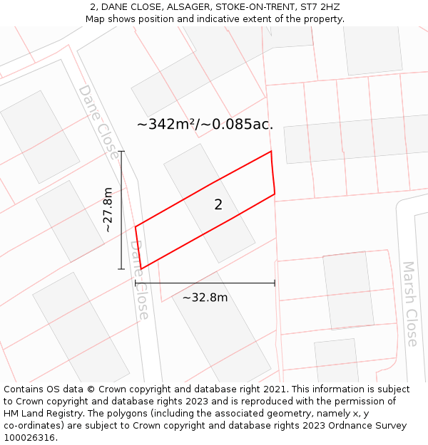 2, DANE CLOSE, ALSAGER, STOKE-ON-TRENT, ST7 2HZ: Plot and title map