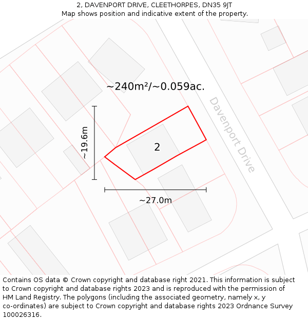 2, DAVENPORT DRIVE, CLEETHORPES, DN35 9JT: Plot and title map