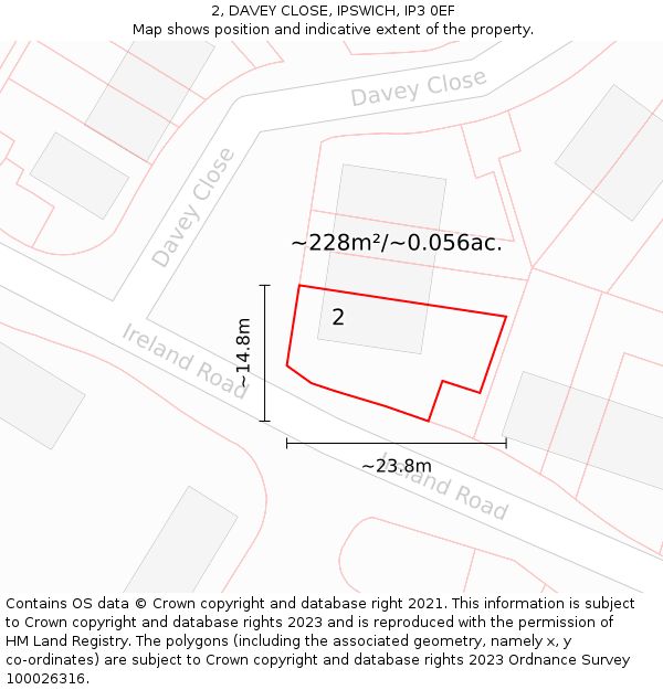 2, DAVEY CLOSE, IPSWICH, IP3 0EF: Plot and title map