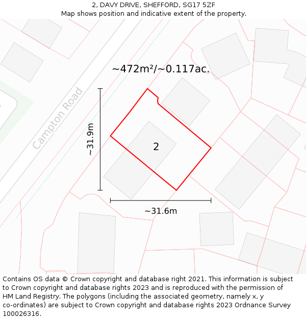 2, DAVY DRIVE, SHEFFORD, SG17 5ZF: Plot and title map