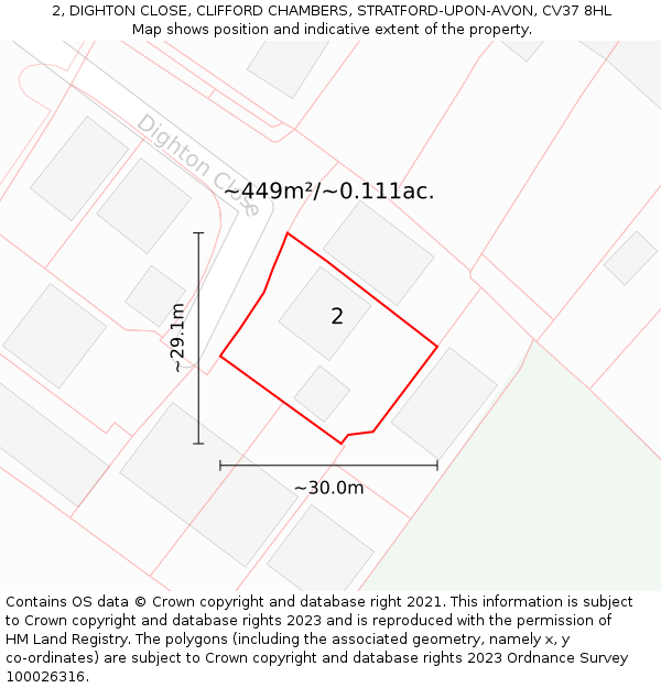 2, DIGHTON CLOSE, CLIFFORD CHAMBERS, STRATFORD-UPON-AVON, CV37 8HL: Plot and title map