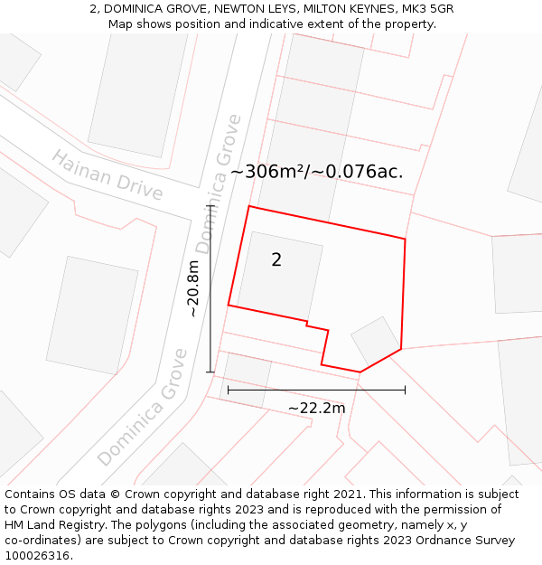 2, DOMINICA GROVE, NEWTON LEYS, MILTON KEYNES, MK3 5GR: Plot and title map