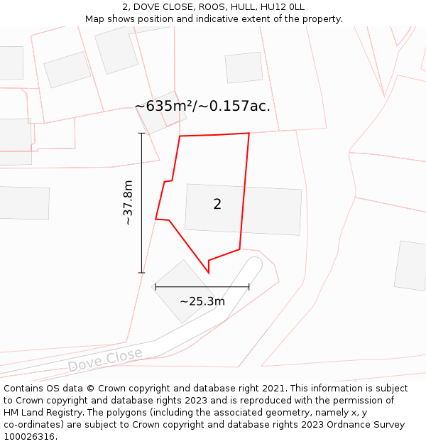 2, DOVE CLOSE, ROOS, HULL, HU12 0LL: Plot and title map