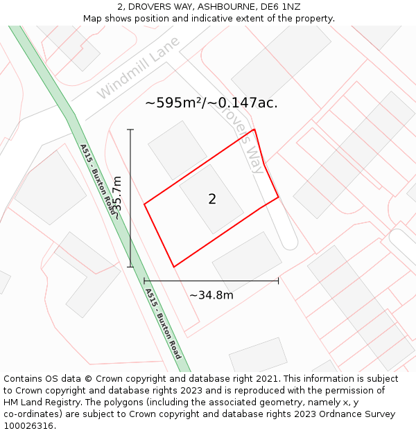 2, DROVERS WAY, ASHBOURNE, DE6 1NZ: Plot and title map