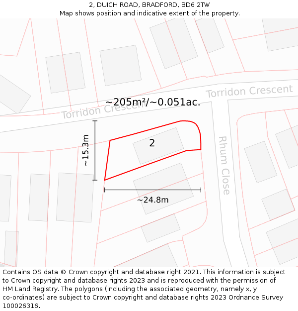 2, DUICH ROAD, BRADFORD, BD6 2TW: Plot and title map