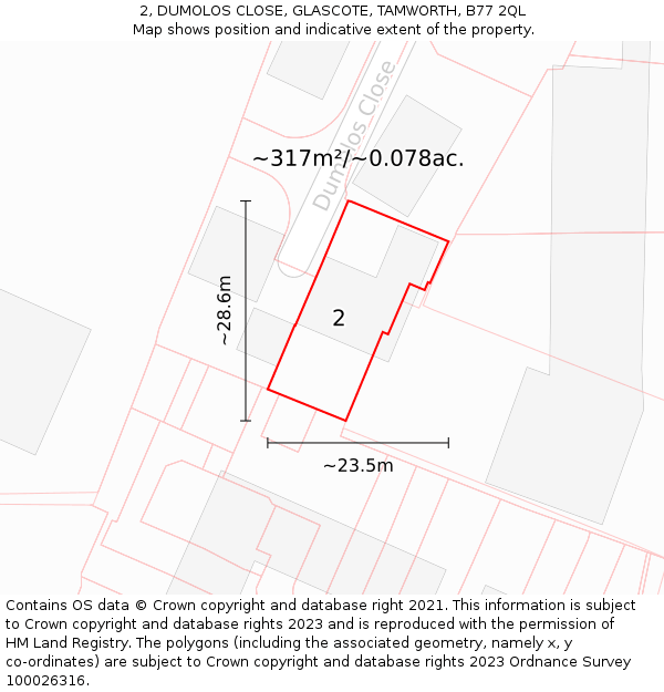 2, DUMOLOS CLOSE, GLASCOTE, TAMWORTH, B77 2QL: Plot and title map