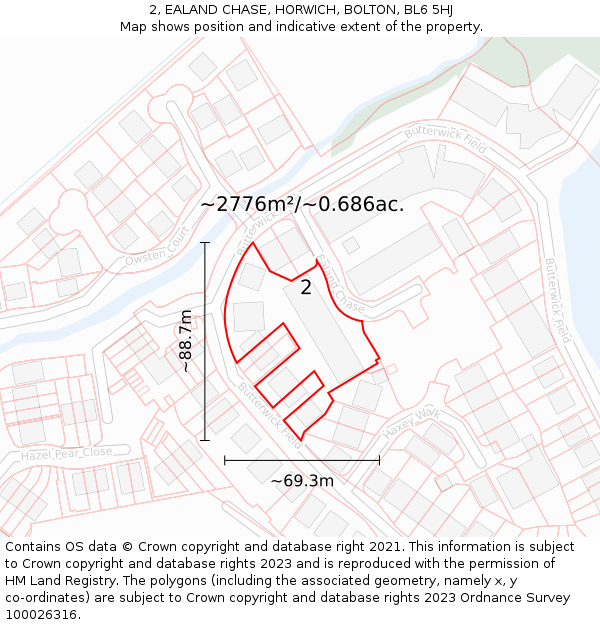 2, EALAND CHASE, HORWICH, BOLTON, BL6 5HJ: Plot and title map