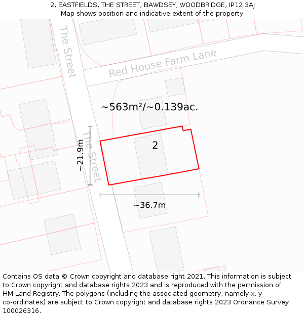 2, EASTFIELDS, THE STREET, BAWDSEY, WOODBRIDGE, IP12 3AJ: Plot and title map