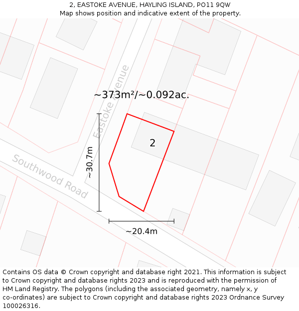 2, EASTOKE AVENUE, HAYLING ISLAND, PO11 9QW: Plot and title map