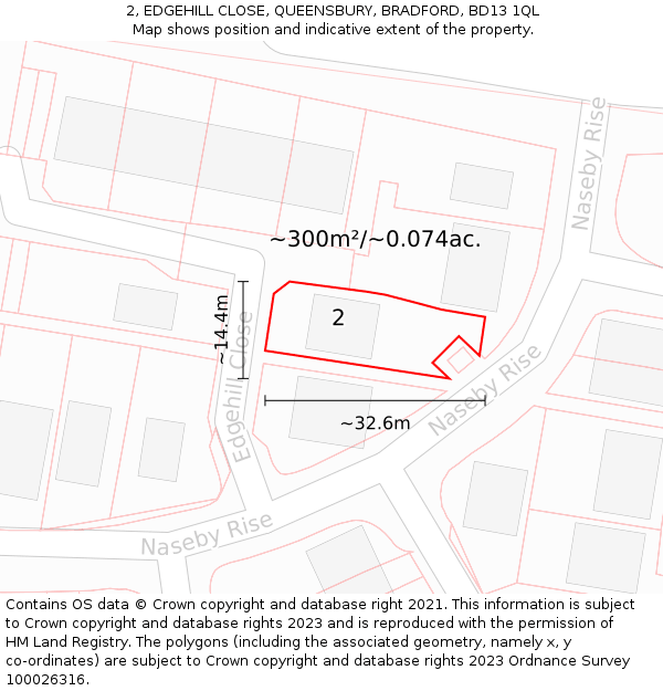 2, EDGEHILL CLOSE, QUEENSBURY, BRADFORD, BD13 1QL: Plot and title map